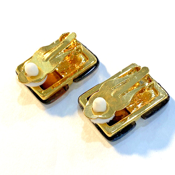 Clip On Earrings Faux Tortoise Shell & White Rhinestone Classics Career Jewelry - Picture 4 of 6